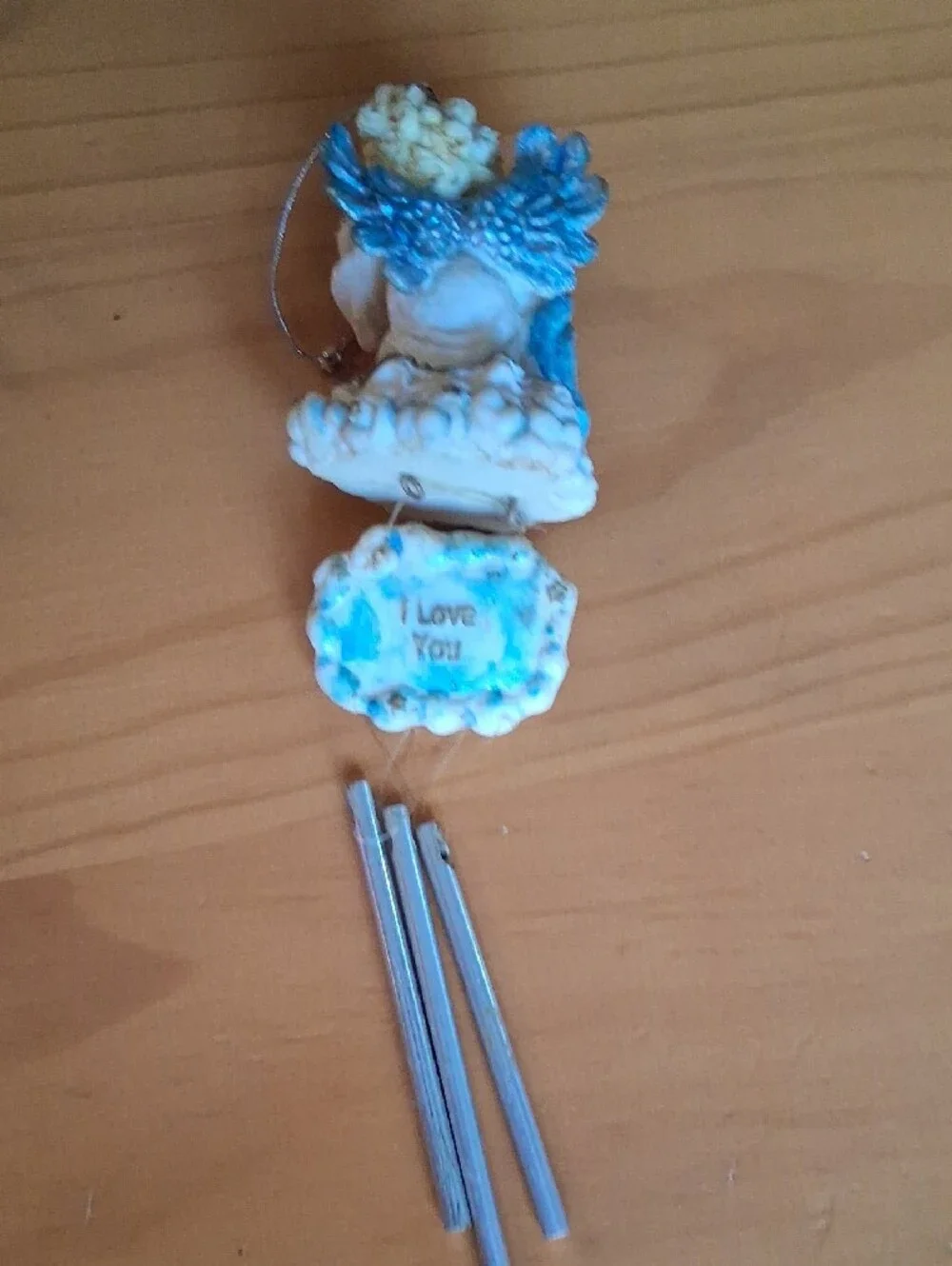 Ceramic Angel Wind Chime Ornament in White and Blue - I Love You